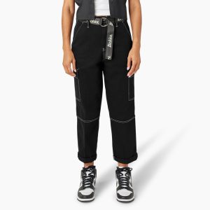 Women's Relaxed Fit Contrast Stitch Cropped Cargo Pants